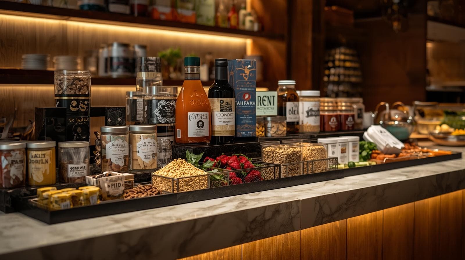 Premium brand products on hotel buffet counter