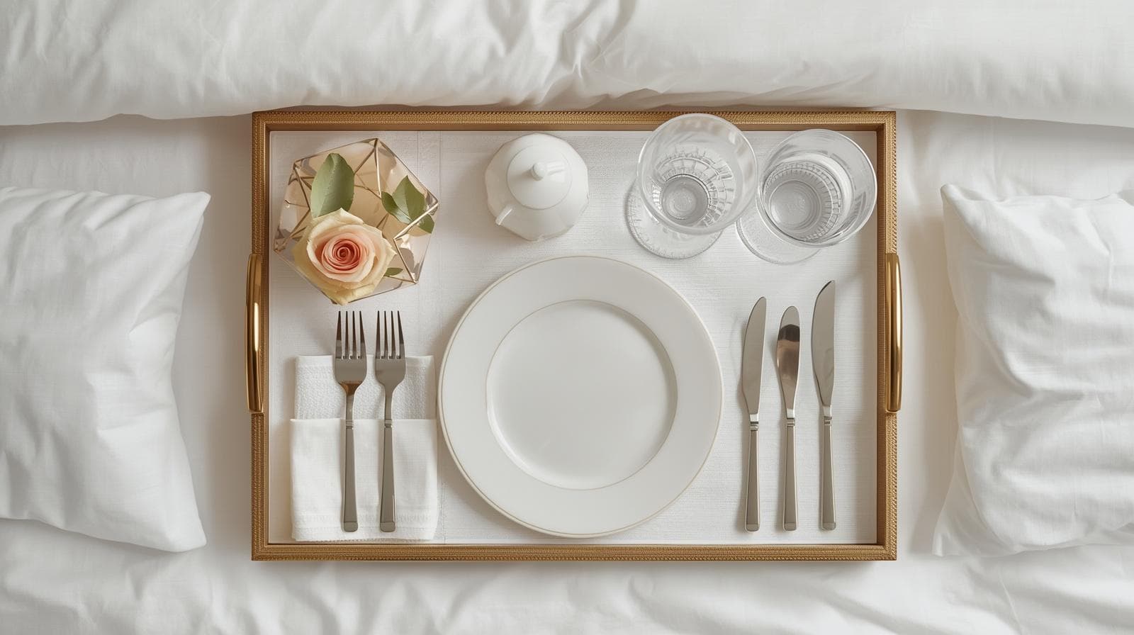 Luxury hotel room service tray